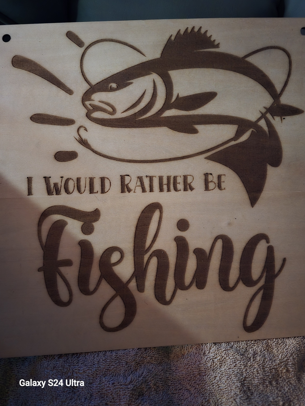 Wooden Fishing Sign - 'I Would Rather Be Fishing' - Natural Brown